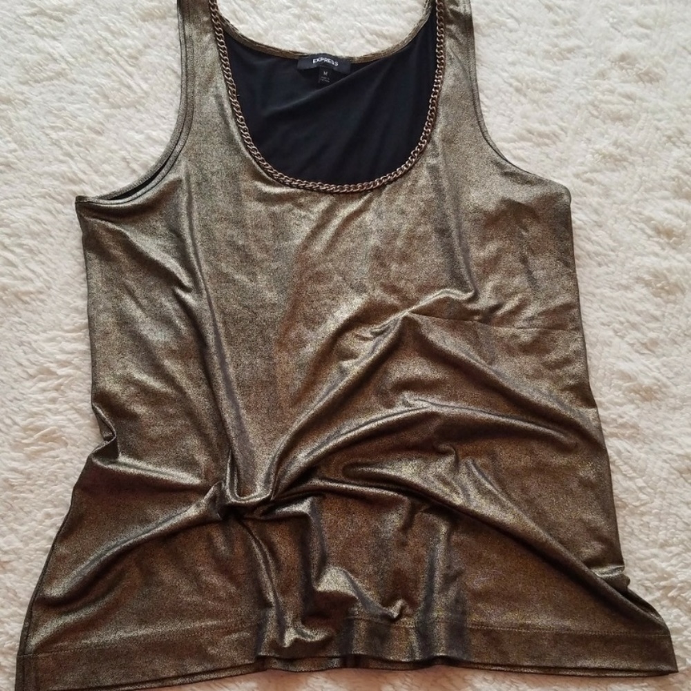 Gold Metallic tank top chain size medium Express